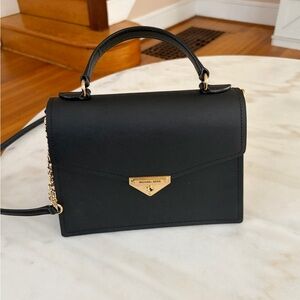 Michael Kors Black Leather Top-Handle Satchel with Gold Hardware